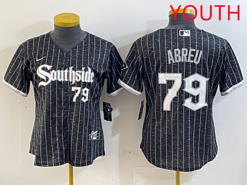 Youth Chicago White Sox 79 Abreu Black Stripe City Edition Game 2025 Nike MLB Jersey style 1